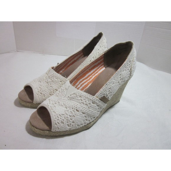 Madden Girl  Wedges Heel  Shoes Open Toe Size 7 Ivory Cloth Platform Wedges - Picture 1 of 8